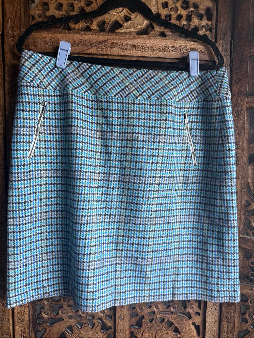 Talbots Blue Plaid Wool Blend A-Line Skirt Size 12